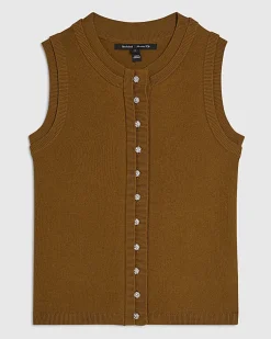 Brown Linen Blend Double Layer Knitted Vest