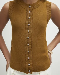 Brown Linen Blend Double Layer Knitted Vest