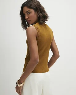 Brown Linen Blend Double Layer Knitted Vest