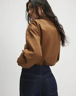 Brown Long Sleeve Bomber Jacket