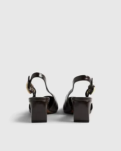 Brown Low Chisel Toe Slingback Court Heels
