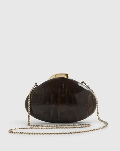 Brown Marble Effect Pebble Box Clutch Bag