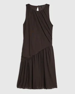 Brown Mesh Bubble Hem Mini Dress