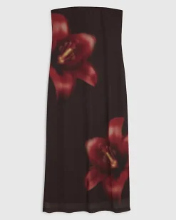 Brown Mesh Floral Bandeau Midi Dress