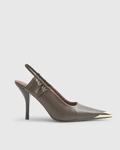 Brown Metal Toe Cap Court Shoes