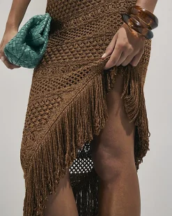 Brown Metallic Knit Asymmetric Midi Dress