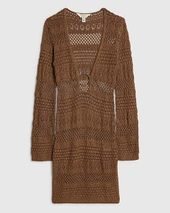 Brown Metallic Knit Mini Beach Dress