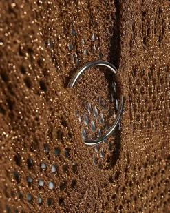 Brown Metallic Knit Mini Beach Dress