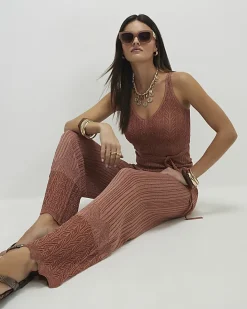 Brown Metallic Knit Trousers