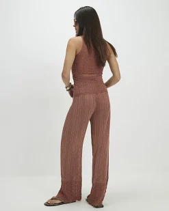Brown Metallic Knit Trousers