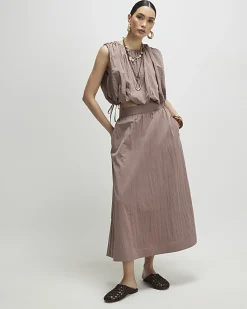 Brown Midi Full Skirt