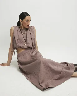 Brown Midi Full Skirt