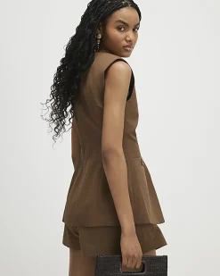 Brown Military Nipped Waistcoat
