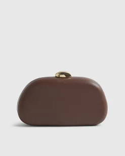 Brown Mixed Gem Hard Shell Clutch Bag