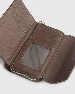 Brown Monogram Print Panelled Tab Purse