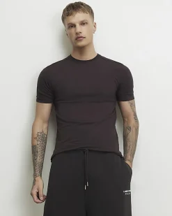 Brown Muscle Fit Lightweight Stretch T-Shirt