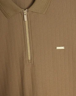 Brown Muscle Fit Quarter Zipped Polo Shirt