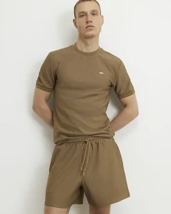 Brown Muscle Fit Textured T-Shirt