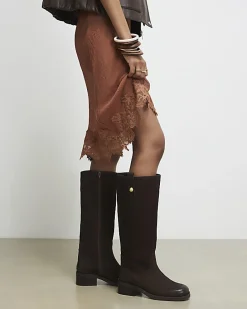 Brown Nubuck Leather Knee High Boots
