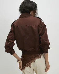 Brown Nylon Button Front Jacket