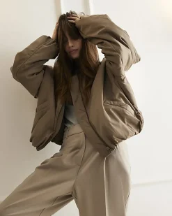 Brown Oversized Bubble Hem Bomber Jacket