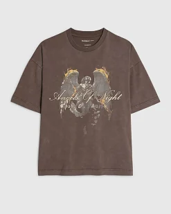Brown Oversized Fit Angel of Night T-shirt
