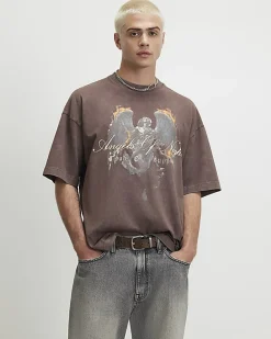 Brown Oversized Fit Angel of Night T-shirt