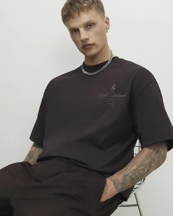 Brown Oversized Fit Lightweight Print T-shirt
