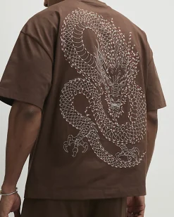 Brown Oversized Fit Tokyo Dragon T-Shirt