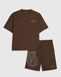 Brown Oversized Fit T-Shirt and Short Set