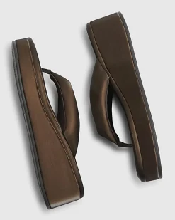 Brown Padded Toe Thong Flatform Sandals