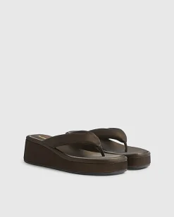 Brown Padded Toe Thong Flatform Sandals