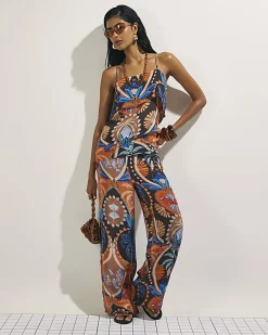 Brown Palm Print Tiered Cami Top