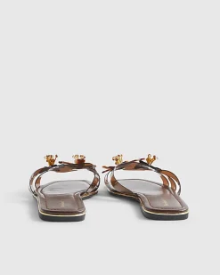 Brown Perspex Flower Flat Sandals
