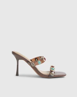 Brown Perspex Gem Heeled Mules