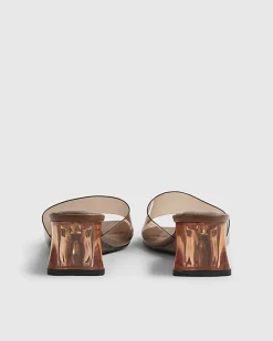 Brown Perspex Mule Wedge Sandals