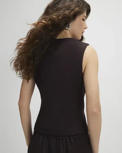 Brown Pinstripe Pleat Front Top