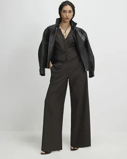 Brown Pinstripe Wide Leg Trousers