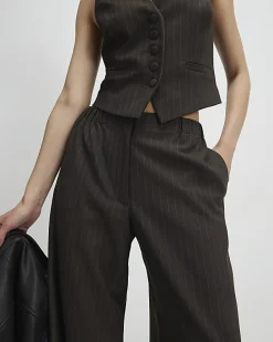 Brown Pinstripe Wide Leg Trousers