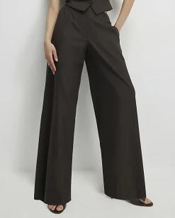 Brown Pinstripe Wide Leg Trousers