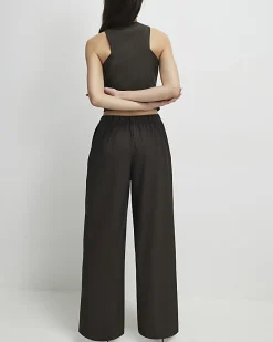 Brown Pinstripe Wide Leg Trousers