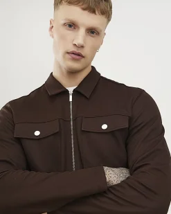 Brown Pique Double Pocket Overshirt