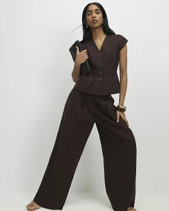 Brown Pleat Detail Top
