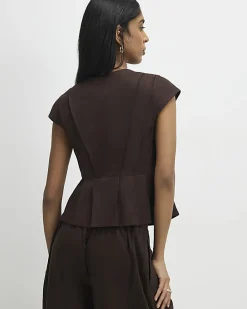 Brown Pleat Detail Top