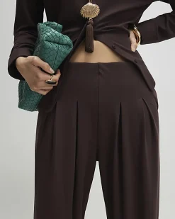 Brown Pleat Front Tapered Trousers
