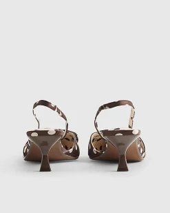 Brown Polka Dot Print Slingback Court Heels