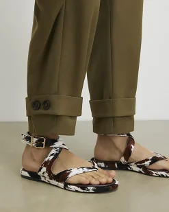 Brown Pony Hair Leather Cross Strap Sandals