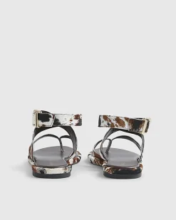 Brown Pony Hair Leather Cross Strap Sandals