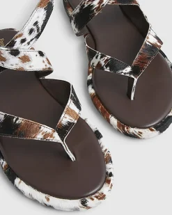 Brown Pony Hair Leather Cross Strap Sandals