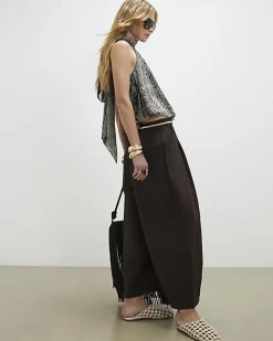 Brown Poplin Barrel Leg Trousers
